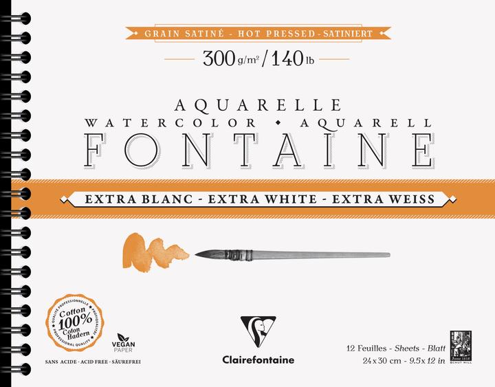 Actual product image Clairefontaine Fontaine, Aquarellpapier extraweiss satiniert/hot pressed, Spiralblock 12 Bogen 300g 24x30 cm - (120 x)
