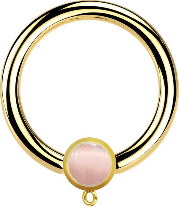 Star Piercing Micro Closure Ring vergoldet mit Zylinder pinker Katzenauge Stein Ring für Anhänger (Mineralisch, ohne Messing, Chirurgenstahl 316L)