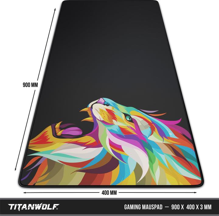 Immagine prodotto Titanwolf Tappetino per mouse da gioco, 900 x 400 mm XXL, migliora la precisione e la velocità, colore Lion 2 (XXL)