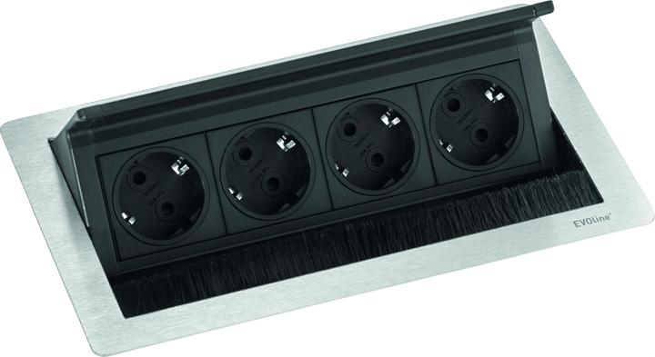 Produktbild Evoline 159370002700 Einbau-Steckdosenleiste 4fach Edelstahl Schwarz 1 St. (4 x)