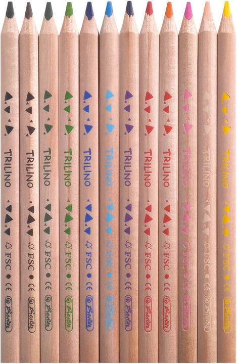 Actual product image Herlitz Trilino triangular crayons, 12-count cardboard box made of cedar wood, natural, jumbo triangular (Wood, 12 x)