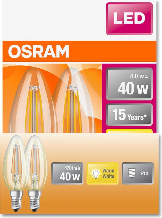 Actual product image Osram Classic B (E14, 4 W, 470 lm, 2 x, E)
