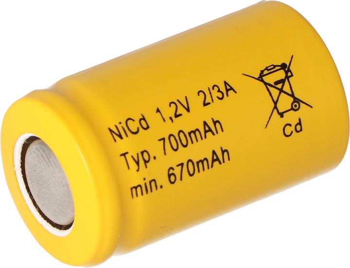 Actual product image AccuCell 2/3 A Cadnica NICD Akku Flattop ohne Lötfahne (2/3 A, 700 mAh)