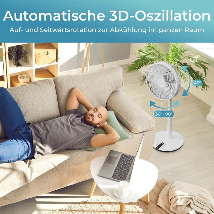 Produktbild KLAMER 3D Ventilator, extra leiser DC Standventilator mit Fernbedienung, 12 Geschwindigkeitsstufen (53 dB)