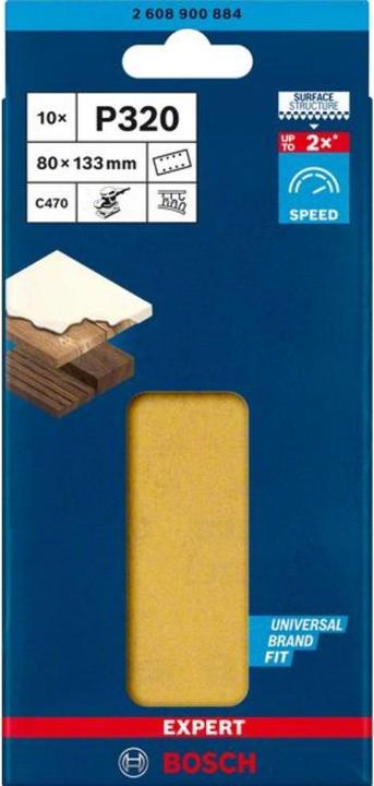 Produktbild Bosch Professional Zubehör EXPERT C470 Schleifpapier mit 8 Löchern für Schwingschleifer, 80 x 133 mm, G 320, 10-tlg. (320)