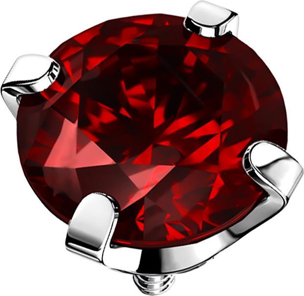 Star Piercing Dermal Anchor silber Kristall rot gefasst (ohne Messing, Chirurgenstahl 316L)