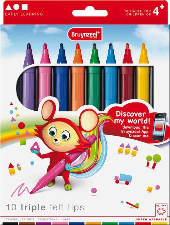 Image du produit Bruynzeel Feutres de coloriage Triple, Set de 12, Multicolore (Multicolore, 10 x)