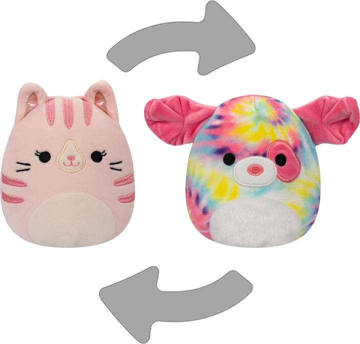 Actual product image Jazwares Squishmallows - Flip A Mallow - Laura The Pink Tabby Cat/Sheena The Tie Dye Swirl Dog (13 cm)