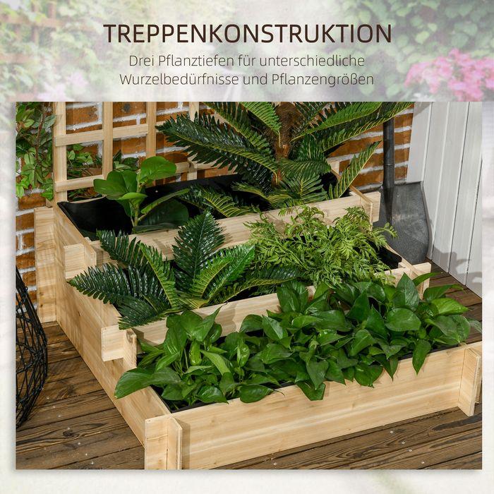 Produktbild Swisshandel24 3-stufiges Hochbeet mit Rankgitter, Pflanzkasten aus Holz, Outdoor Blumenkasten, für Gemüse, Blumen