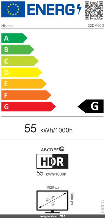 Energie-Label Hisense Signage Display 32DM66D 32", 24/7, UHD, 500cd/m², 25% Haze (1920 x 1080 Pixel, 32")