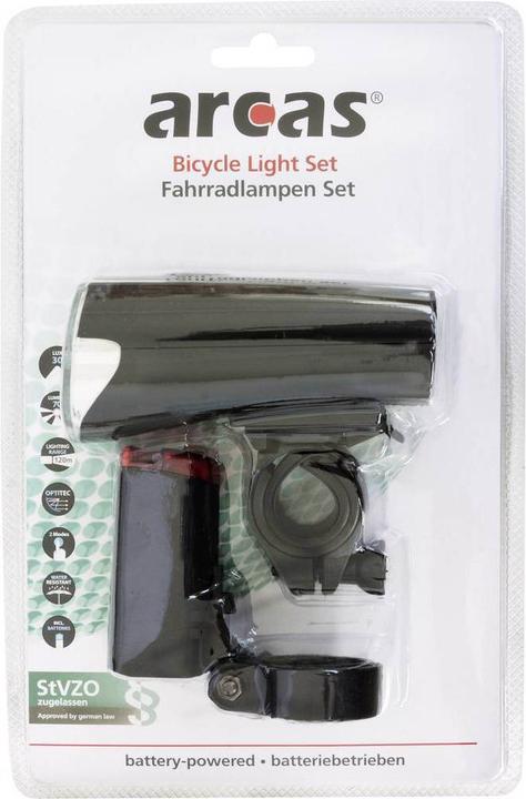 Produktbild Arcas Fahrradbeleuchtung Set Fahrradlampen Set, batteriebetrieben (70 lm, 6.50 lm)