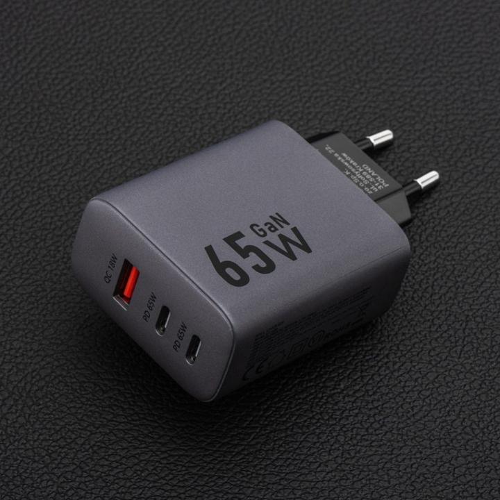 Produktbild Forcell Adapter F-ENERGY GaN VT-42B travel charger 2 x Type C + USB A PD QC4.0 4A 65W gray (65 W)
