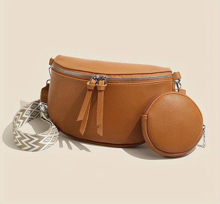 Only-Bags.Store PU Leder Crossbody Fanny Pack, Retro-Stil Brust Umhängetasche mit verstellbarem Zickzack-Riemen