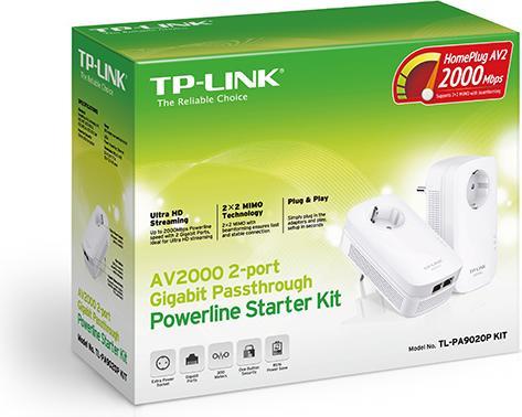 Produktbild TP-Link Powerline TL-PA9020P KIT - Starter Kit - bridge - GigE, HomePlug AV (HPAV), HomePlug AV (HPA (2000 Mbit/s)
