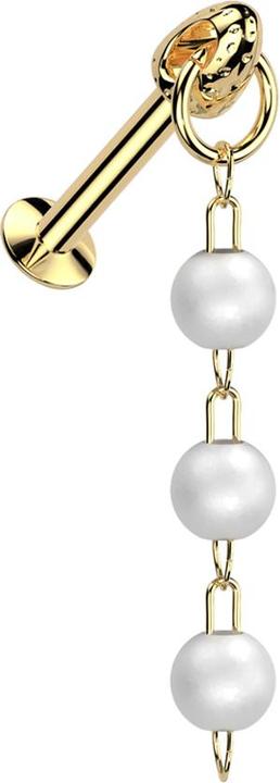 Produktbild Star Piercing Micro Threadless UFO Labret vergoldet mit Cone silber Anhänger Kette drei Perlen (Chirurgenstahl 316L, Messing)