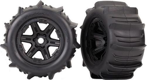 Traxxas Tires&rims mounted black 3.8 Paddle (2) (TSM rated)