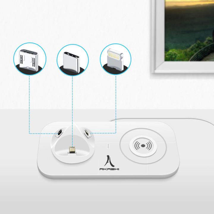 Produktbild Akashi USB-C / Lightning / Micro-USB / QI 4-in-1 Ladestation (10 W)