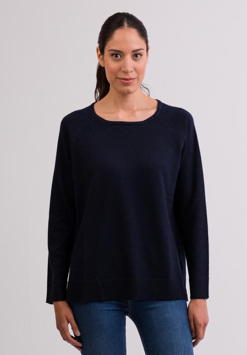 Cash-Mere Kaschmir Rundhals Pullover mit Seitenschlitzen
