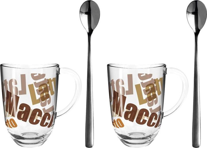 Produktbild Leonardo Latte Macchiato-Glas Napoli mit Text und Löffel 380 ml (380 ml, 4 x)