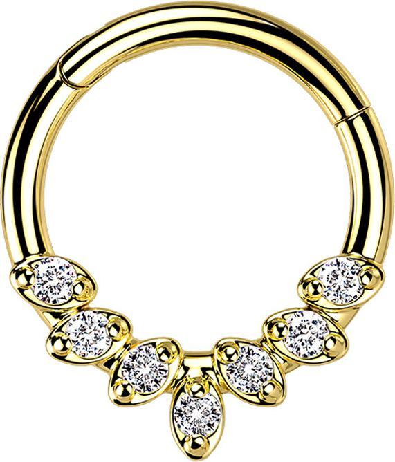 Immagine prodotto Star Piercing Anello micro segmento con cerniera placcato oro sette foglie di cristallo argento (Acciaio chirurgico 316L, senza ottone)