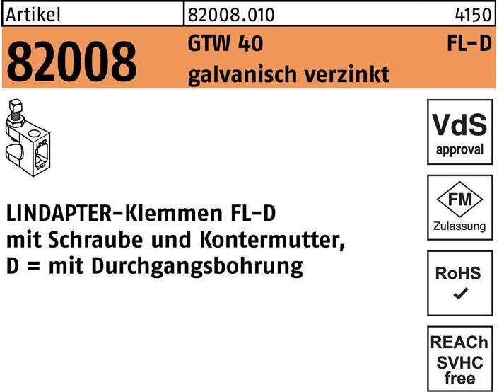 Actual product image Lindapter Terminals R 82008 GTW 40 FL-D FL 4 - D 13 electrogalvanised
