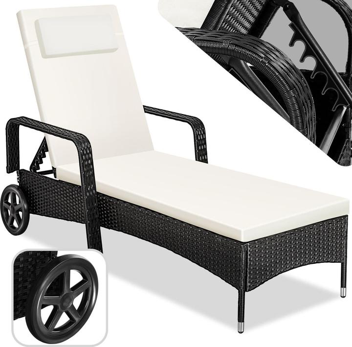Produktbild tectake Sonnenliege Rattan mit Rollen (200 cm)