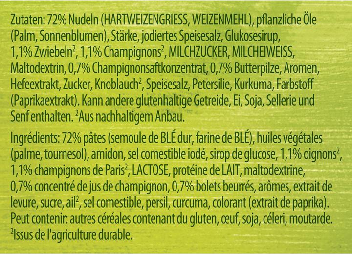 Valeurs nutritives et ingrédients Knorr Spaghetteria Ai Funghi Pasta avec sauce aux champignons, sachet pâtes avec sauce crémeuse (218 g)