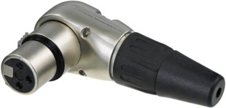 Actual product image Rean 3 pole right angle female cable connector, chrome housing, gold contacts