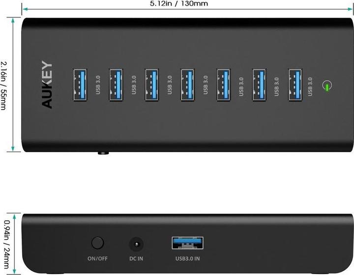 Image du produit Aukey CB-H3 Hub d'interface Noir (USB-A, 7 Ports)