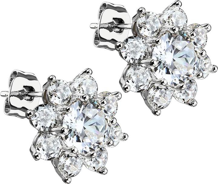 Star Piercing Ohrstecker silber Kristallblume mit grossem Kristall (Chirurgenstahl 316L, Messing)