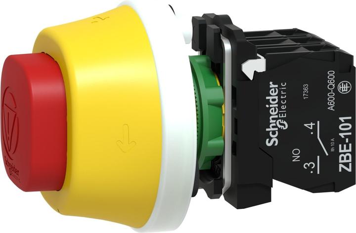 Image du produit Schneider Electric XB5AS84W3B41 Bouton d'arrêt d'urgence à encastrer, pour arrêt d'urgence 24V 6A 1NO, 2NC I
