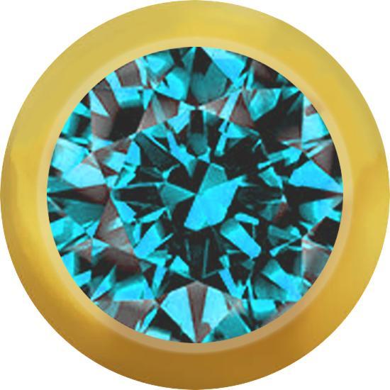 Star Piercing Micro Kugel vergoldet mit Kristall aqua (ohne Messing, Chirurgenstahl 316L)