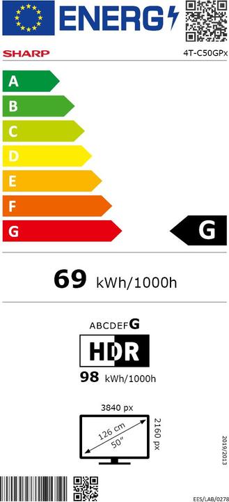Energy Label Sharp 50GP6265E (50", QLED, 4K)