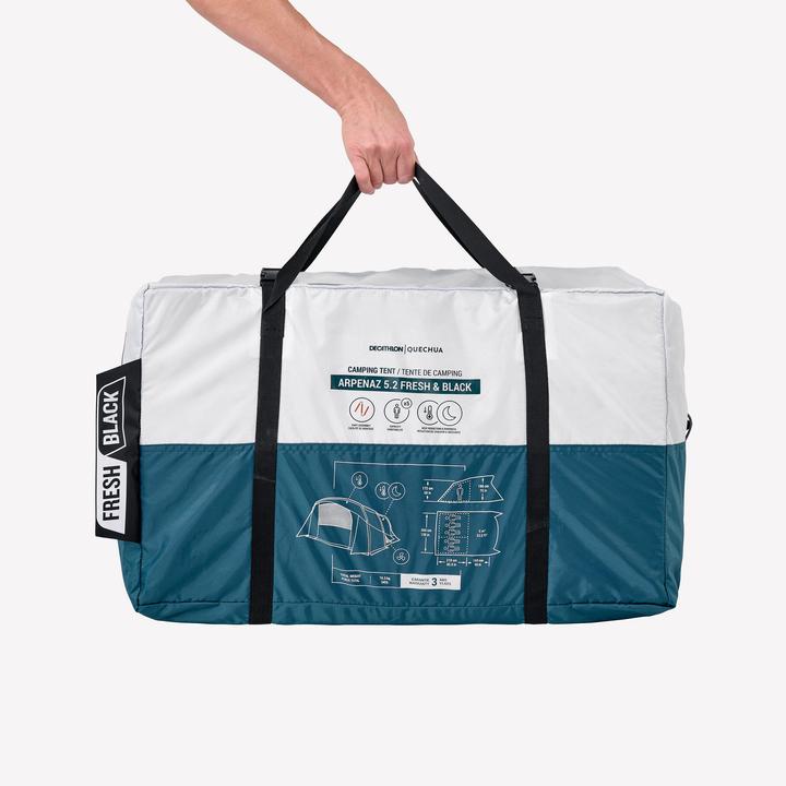 Immagine prodotto Quechua Tenda familiare con pali Fresh & Black - Arpenaz 5.2 per 5 persone 2 cabine (Tenda a tunnel, 16.70 kg, 5 persone)