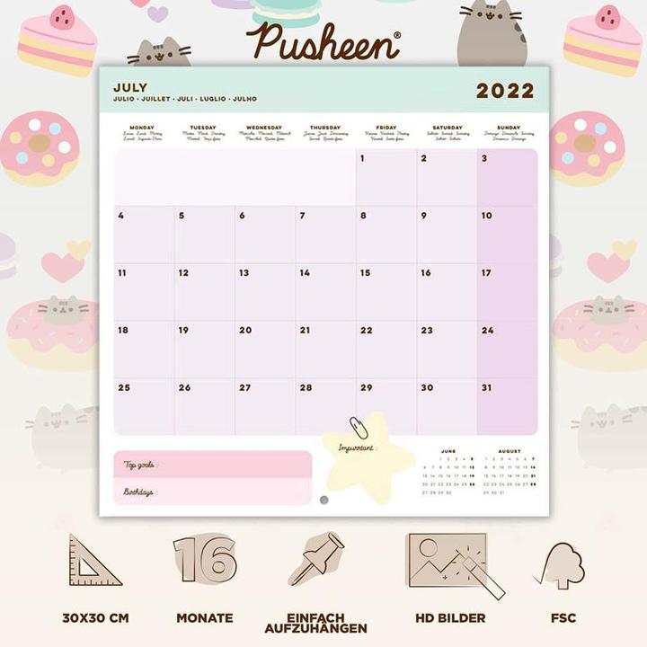 Actual product image Pusheen Wall Calendar 2022 from the Foodie Collection 30 x 30 cm (30 x 30 cm, German)