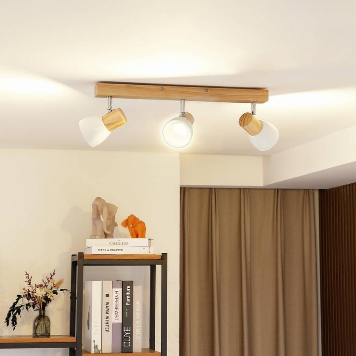 Actual product image Lindby Wooden Ceiling Lamp Thorin, Three Flames (E14)