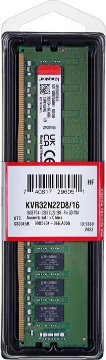 Immagine prodotto Kingston Memoria DDR4 16GB 3200MHz Non-ECC (1 x 16GB, 3200 MHz, DDR4-RAM, DIMM)