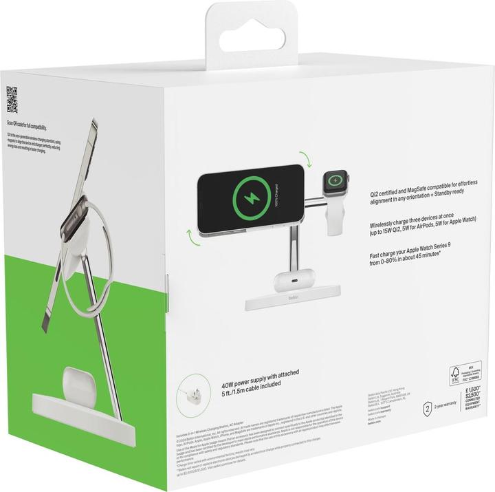Produktbild Belkin BOOST CHARGE PRO Qi2 3in1 magn.Ladestat.15W ws. WIZ032kqWH (15 W)