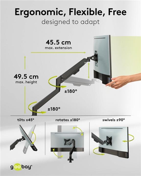 Produktbild Goobay Single-Monitorhalterung mit Gasdruckfeder, schwarz (Tisch, 32")