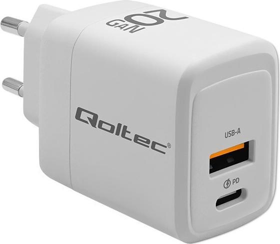 Actual product image Qoltec GaN 20W Ladegerät, 1x USB-C PD, 1x USB-A, US (20 W)