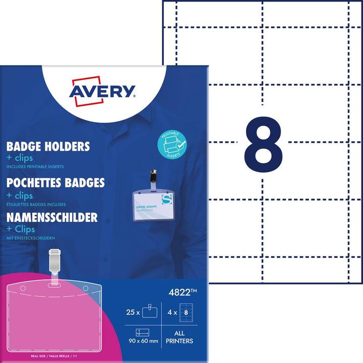 Actual product image Avery Dennison Name tag with clip, 90 x 60 mm