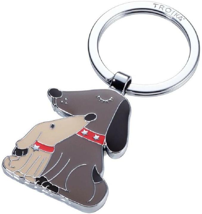 Troika DOG & DOGGY Schlüsselanhänger Hund und Welpe, glänzend grau/beige/braun