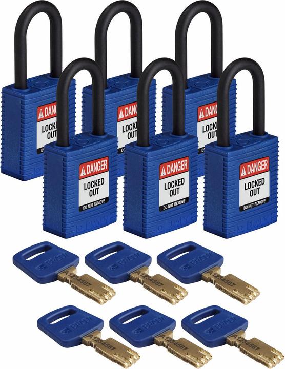 Brady Safekey nylon veiligheidsslot met nylon beugel, blauw, beugelhoogte 38 mm, beugeldiameter 6,4 mm