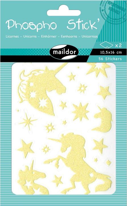 Clairefontaine Motivsticker Phospho Einhorn 2 Bögen, 56 Sticker
