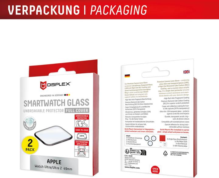 Produktbild Displex Full Cover Schutzfolie, Full Cover Watch Glass, Doppelpack