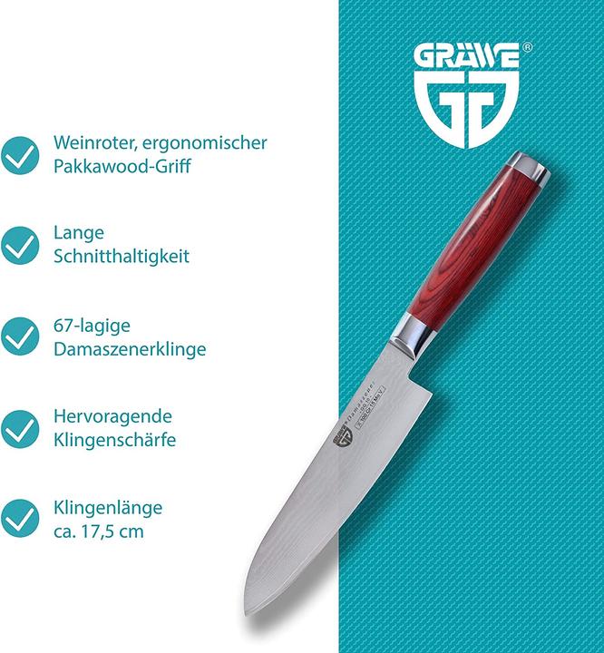 Produktbild Gräwe Damastmesser aus Damaststahl 17,5 cm (17.50 cm)