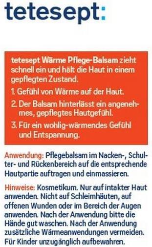 Nährwerte und Zutaten Tetesept Wärme Pflege-Balsam (5 x, 100 ml, 137 g)