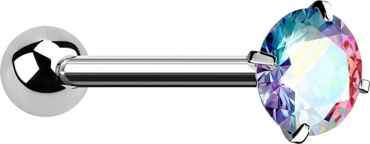 Star Piercing Barbell silber mit Kugel und Kristall multicolor gefasst (ohne Messing, Chirurgenstahl 316L)