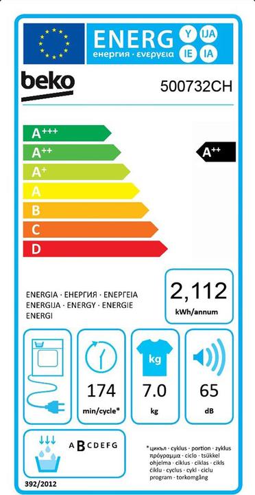 Energie-Label Beko 500732CH (7 kg, Rechts)