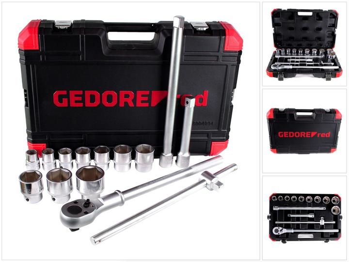 Actual product image Gedore Red red Socket set, 14 pieces, With reversible ratchet, Ratchet, Socket spanner, 3/4" (37 mm, 50 mm, 36 mm, 43 mm, 42 mm, 23 mm, 48 mm, 34 mm, 28 mm, 44 mm, 38 mm, 32 mm, 31 mm, 24 mm, 39 mm, 49 mm, 22 mm, 33 mm, 26 mm, 35 mm, 46 mm, 40 mm, 27 mm, 29 mm, 45 mm, 25 mm, 30 mm, 41 mm, 47 mm)